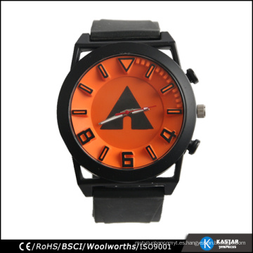 Hombres gran cara del reloj en correa de silicona de color naranja, reloj de acero inoxidable reloj mecanismo de cuarzo